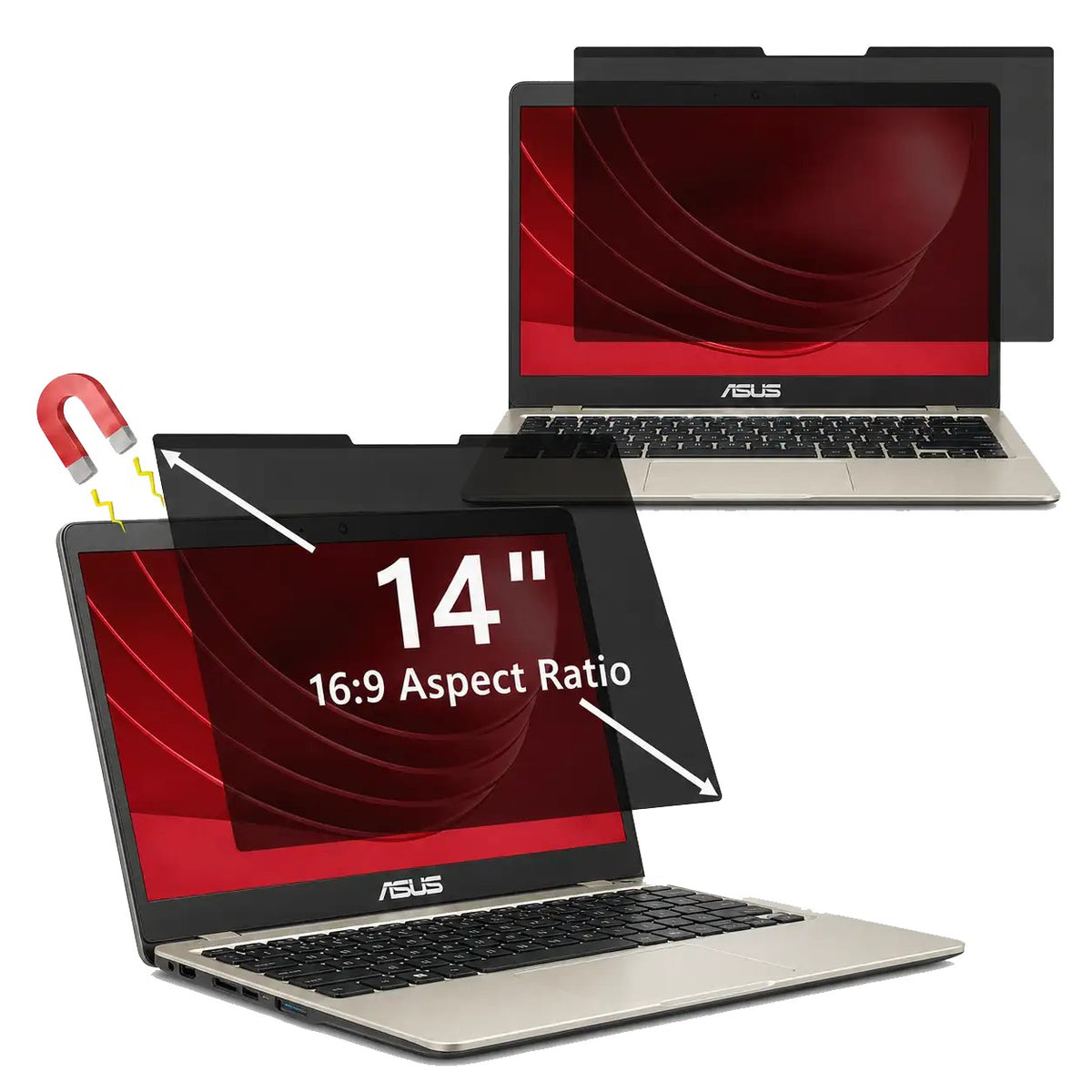 Protector De Pantalla 14" Magnético Con Filtro Anti Luz Azul Para Portátil Asus Vivobook X456 316X184 Mm