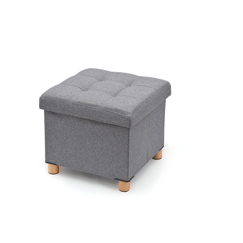 Puf Almacenaje Gris Con Patas De Madera 38x38x34cm