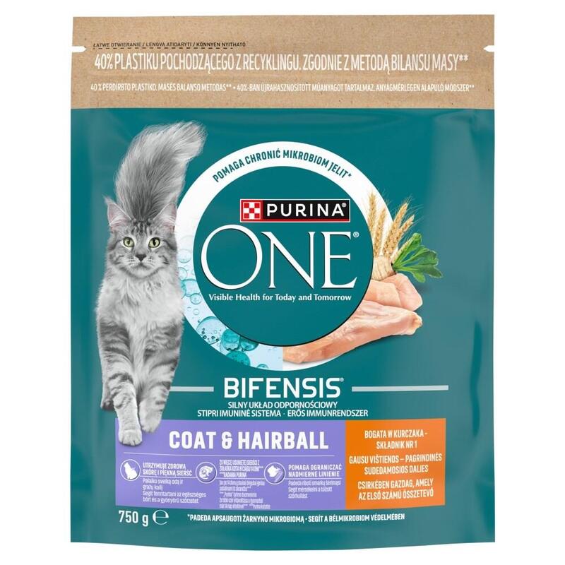 Purina One Coat&Hairball Kurczak/Pelne Ziarna 750g
