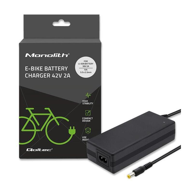 Qoltec 50761 Charger For E-Bike Batteries 36v  42v  2a  5.5*2.5