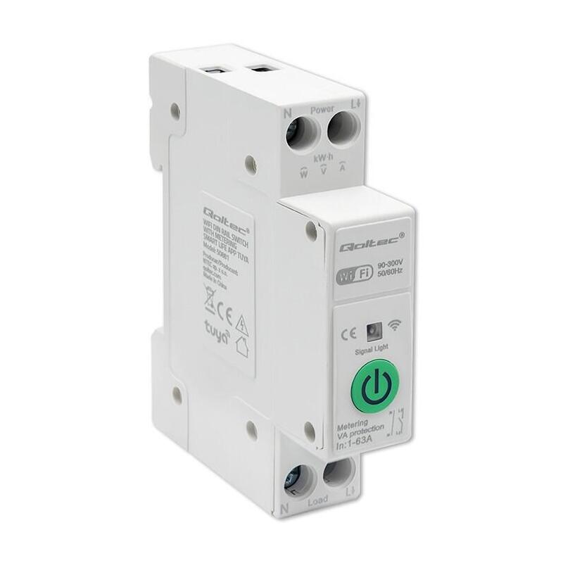 Qoltec 50881 Wifi Din Rail Relay With Electricity Meter 63a Tuya Smart Life