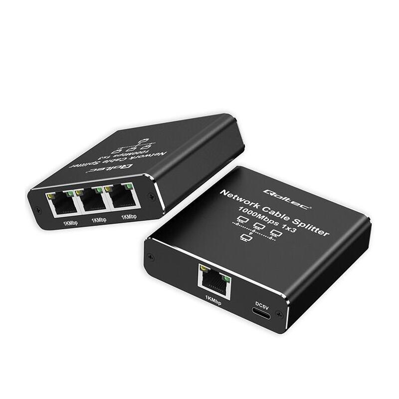 Qoltec 52294 Splitter Ethernet Mini Switch 1x3 Rj45 1000mb S Usb C Aluminium
