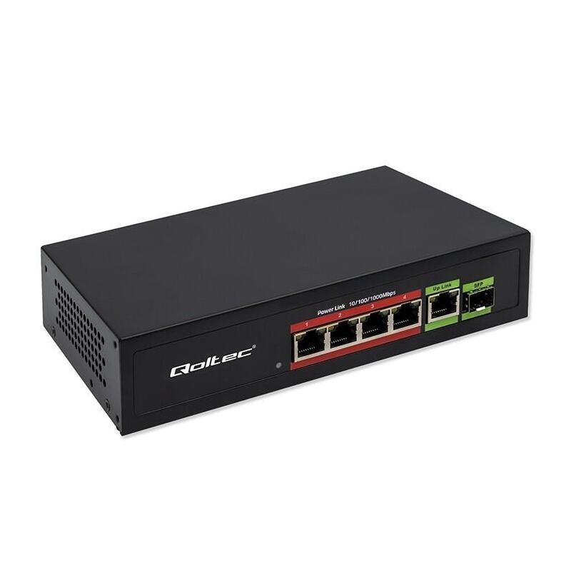 Qoltec 52296 Fast Ethernet Switch 4x Rj45 Poe 1x Rj45 Uplink 1x Sfp 65w 1000 Mbps