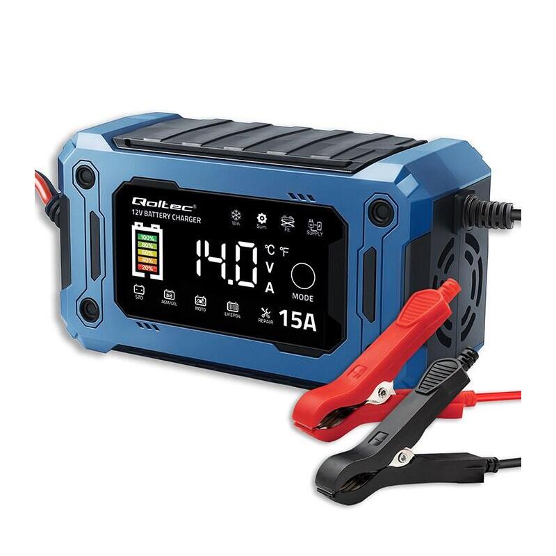 Qoltec 52496 Cargador De 12v 15a  Rectificador Con Función De Reparación Y Mantenimiento De La Alimentación Durante El Reemplazo De La Batería  Para Agm Gel Lifepo4  Lcd