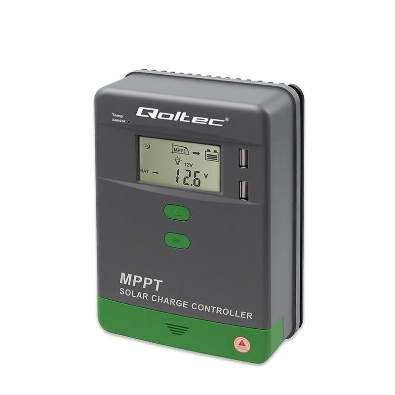 Qoltec 53660 Solar Charge Controller Mppt With Temperature Sensor 10a 12v  24v Lcd 2 X Usb Bluetooth App Gel Lifepo4