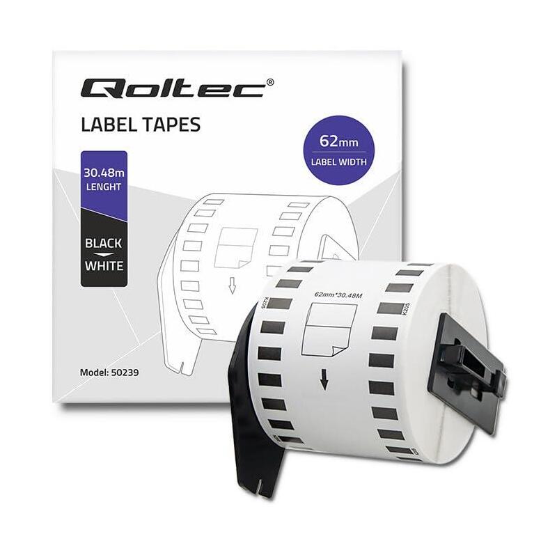 Qoltec Tape For Brother Dk-22205 62mm X 30.48m Blanco Negro Overprint Roller With Handle