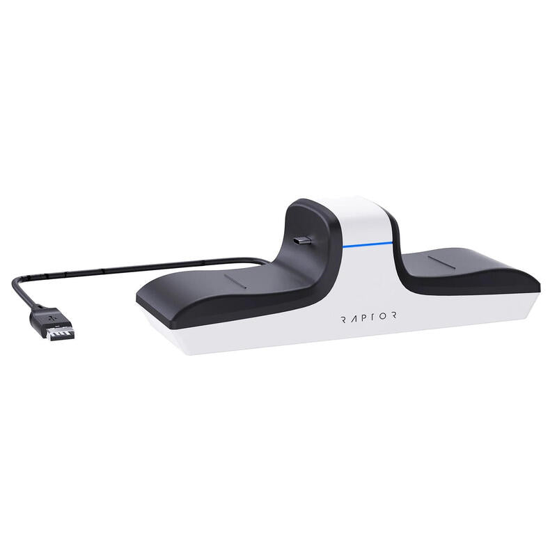 Raptor-Gaming Cs200 Cargador Dual Ps5, Blanco, Negro, Azul