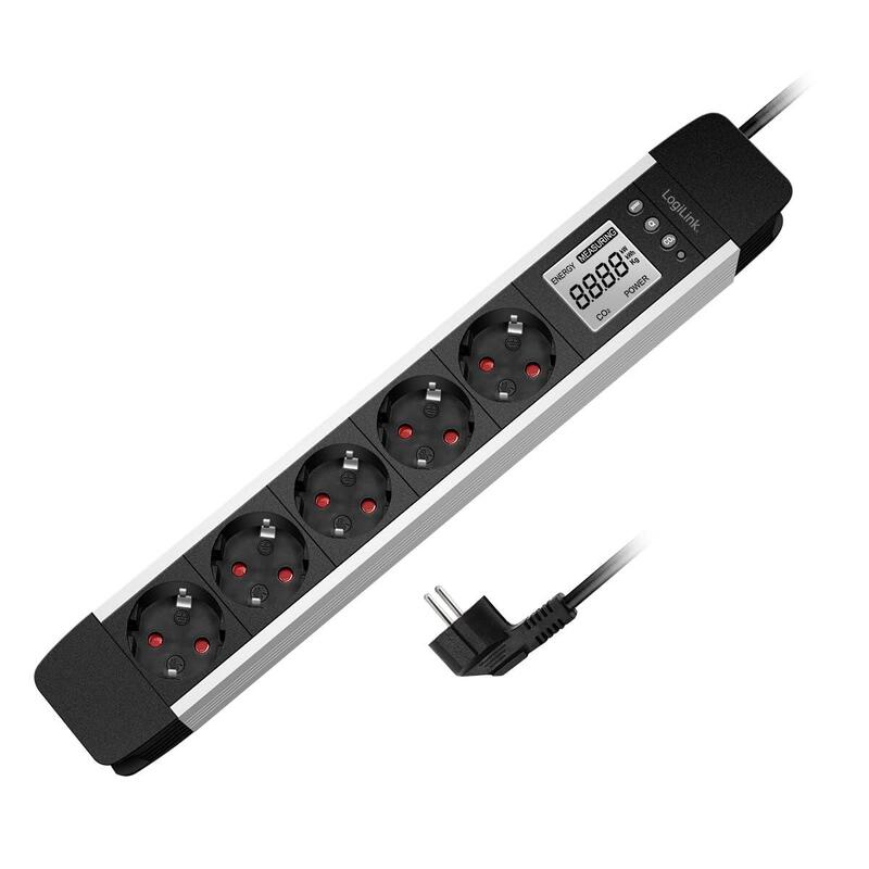 Regleta De  5 Tomas, Pantalla Lcd, Consumo De Energía/Emisiones De Co2 En Tiempo Real Logilink