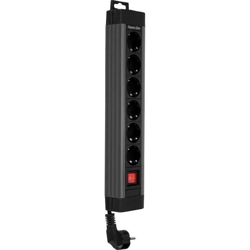 Regleta De Enchufe Rev 6 Vías 2,4m Supraline Con Interruptor Antracita
