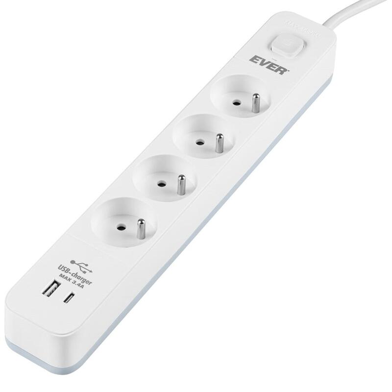 Regleta De Protección Contra Sobretensiones Ever Protect 4pl 1a1c 1.5m