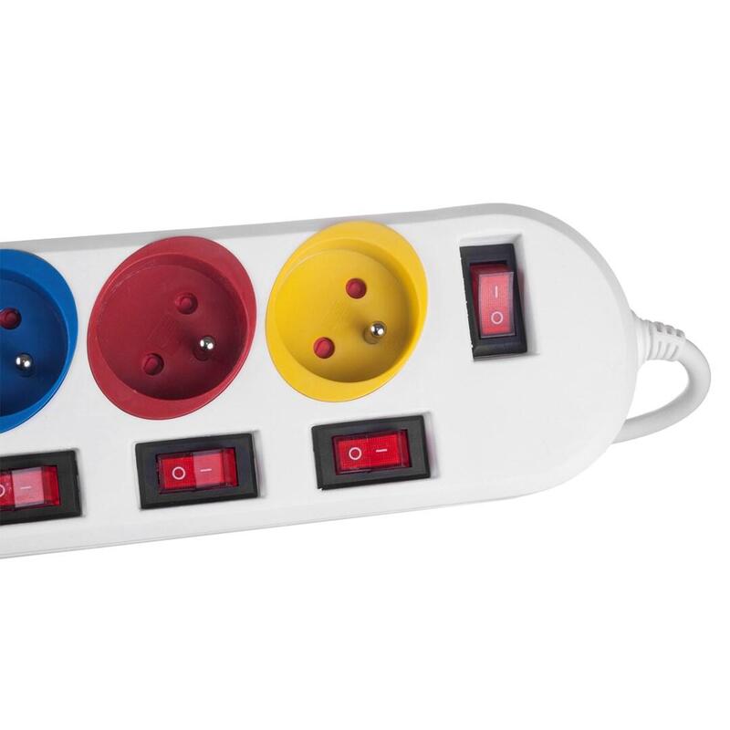 Regleta Maclean, Cable Alargador De 5 Tomas, Con Interruptores, 250vac/10a, 1,5m, Mce204 M/W