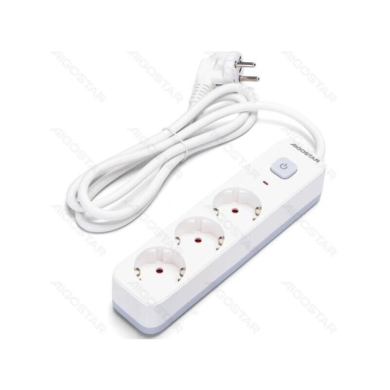 Regleta Protectora Serie L 3 Tomas Con Interruptor 1.5 M Blanca Aigostar