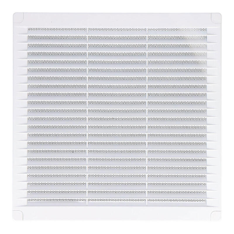 Rejilla Ventilación Cuadrada Con Tapones Y Mosquitera 250x250x7mm Abs Blanca