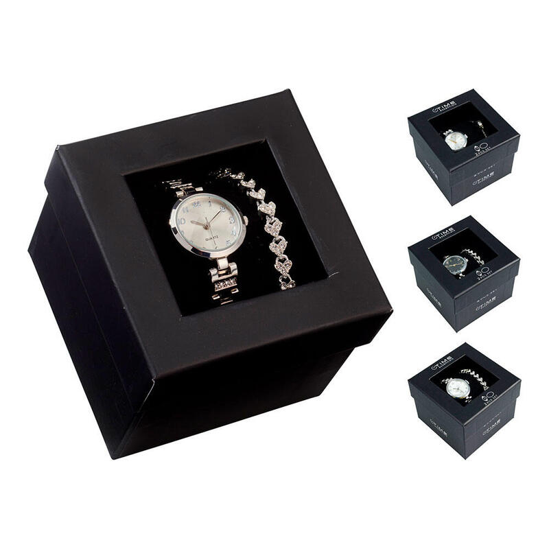 Reloj De Pulsera + Pulsera, Modelos Variados, Color Plata, 19 X 2,5 X 0,8 Cm