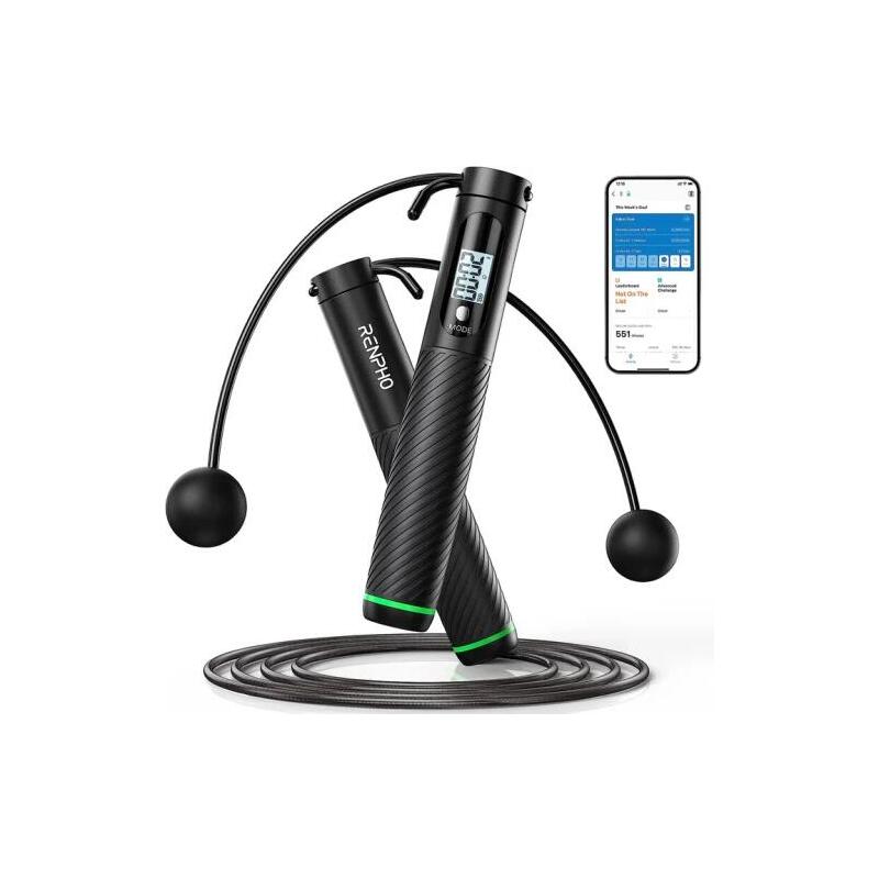 Renpho Smart Jump Rope - Additional Cordless Option - Black