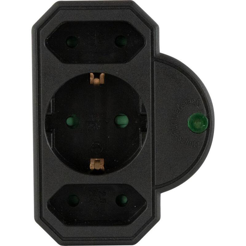 Rev Steckdosenadapter 3-Fach Mit Überspannungsschutz, Schwarz