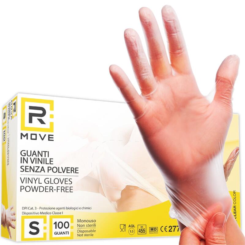 Rmove 1conf. Da 100pz Tg.S - Guanti Vinyl Clear Uso Medico Senza Polvere