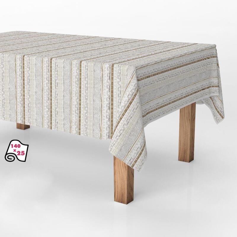 Rollo De Mantel Antimanchas Rayas Beige 140cm X 25m Exma