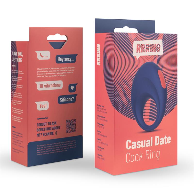 Anillo Para El Pene Rring Casual Date  Con Vibración Usb Silicona