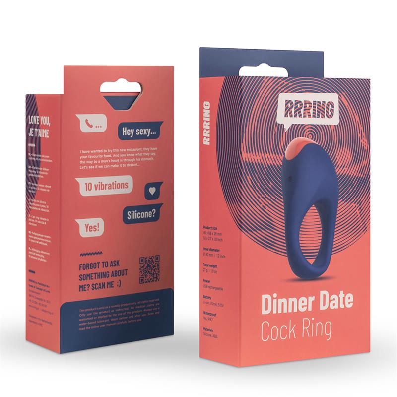 Rring Dinner Date Anillo Para El Pene Con Vibración Usb Silicona