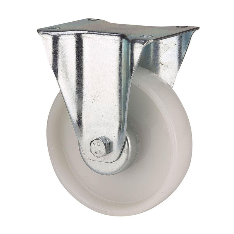 Rueda Fija De Poliamix Con Placa Y Eje Liso, Color Blanco, Carga Máx. 170 Kg, Ø 12,5 Cm
