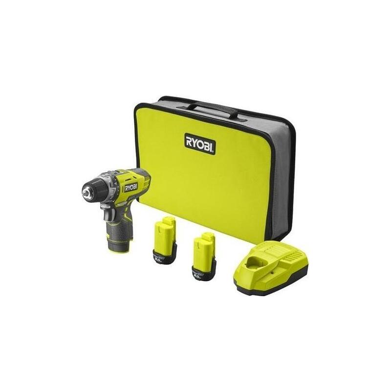 Atornillador Compacto Inalámbrico Ryobi R12dd-220s, 12 Voltios, Taladro Atornillador Verde/Negro, Batería De Iones De Litio De 2,0 Ah, Bolsa De Herramientas 5133005063