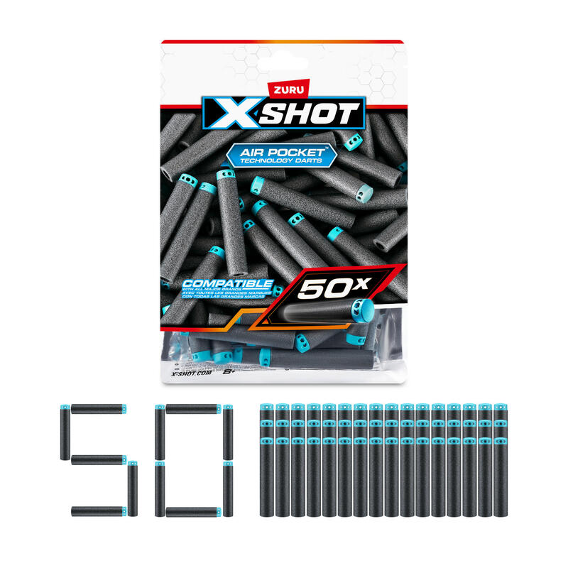 S001-X-Shot- Excel 50pk  Refill Darts Foilbag,Bu