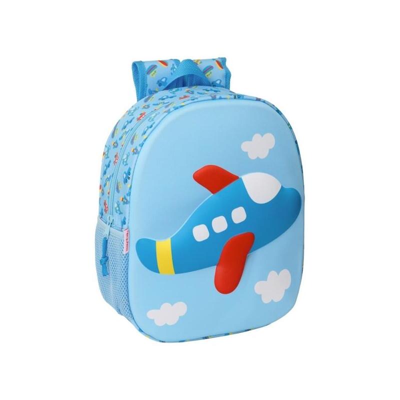 Safta Avion Mochila 3d - Portabotellas - Hombreras Acolchadas - Asa Superior - Azul Claro