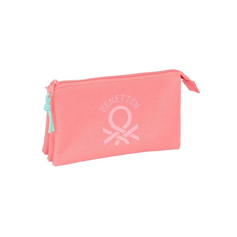 Safta Benetton Basics Portatodo - 3 Compartimentos Con Cremalleras - Bolsillo Interior - 0.6l - 220x30x120mm - Color
