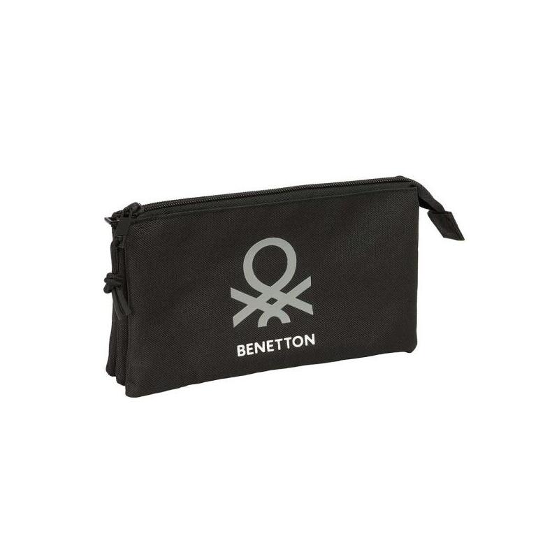 Safta Benetton Basics Portatodo - 3 Compartimentos Con Cremalleras - Bolsillo Interior - 0.6l - 220x30x120mm - Color
