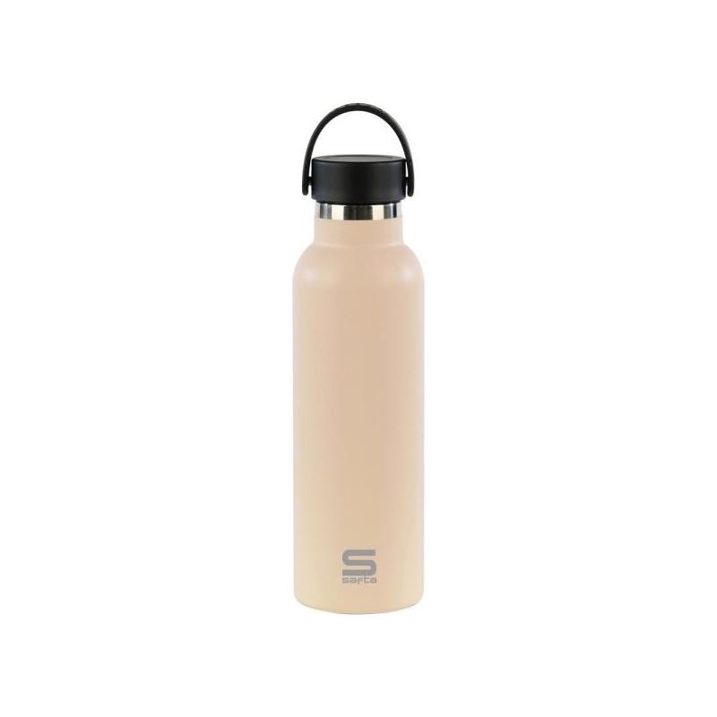 Safta Botella Termo De 600ml - Acero Inoxidable - Base De Silicona Antideslizante - Asa Superior - Beige