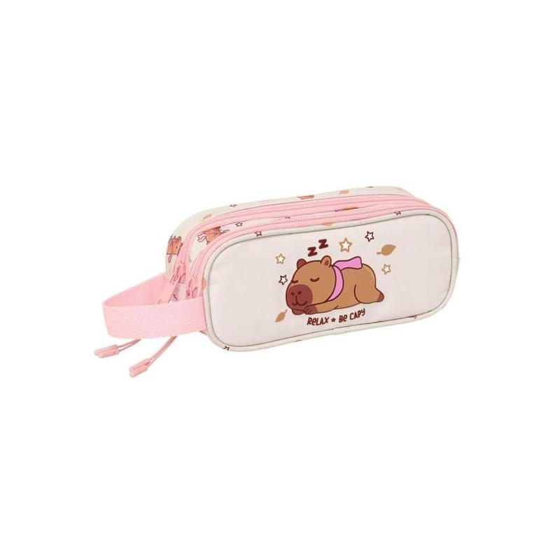 Safta Capibara Portatodo - 2 Compartimentos Con Cremallera - Asa Lateral - Capacidad 1l - 21x8x6cm - Rosa Pastel