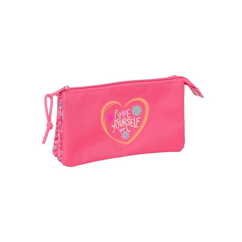 Safta Feeling Estuche Portatodo - 3 Compartimentos - 22x12x3cm - Rosa