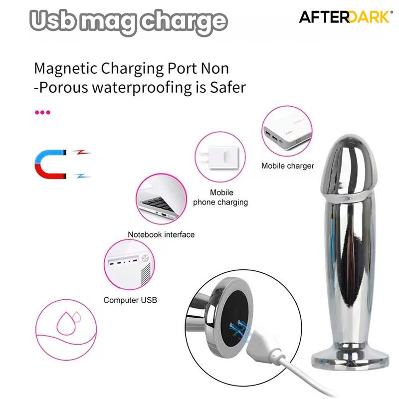 Sarmy Plug Anal Cromado Con Vibración Usb Magnético Talla M