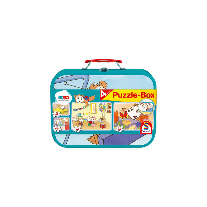 Schmidt Spiele Bobo Dormouse Caja De Rompecabezas En Estuche De Metal 2x 26 Piezas, 2x 48 Piezas 55892