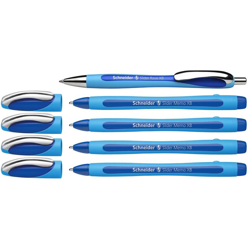 Schneider Bolígrafo Memo + 1x Rave Azul Estuche 4x