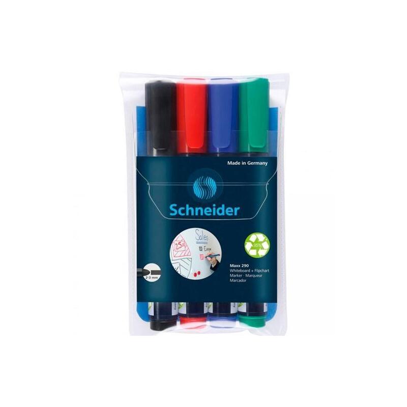 Schneider Marcador Pizarra Blanca Maxx 290 + 1 Gratis Recargable Estuche De 4 C/Surtidos