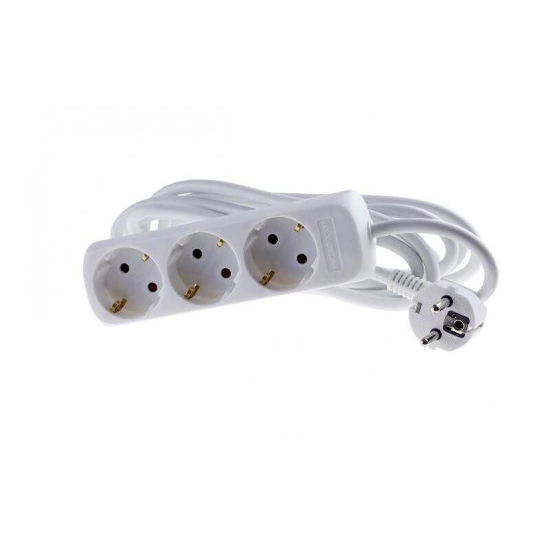 Schuko StikdSe Med 3 Udtag  M/Jord, 3,0m Ledning, Hvid