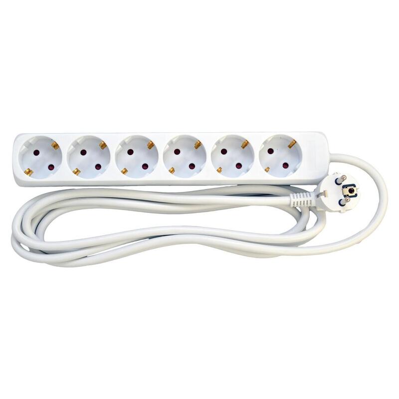 Schuko StikdSe Med 6 Udtag  M/Jord, 1,5m Ledning, Hvid
