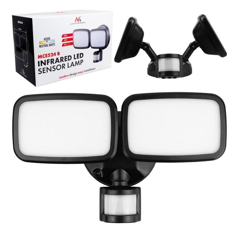 Scienna Lampa Led, Czujnik Pir Mce524b 20w, 1500lm, Ip65. Neutral White 4000k, Negro