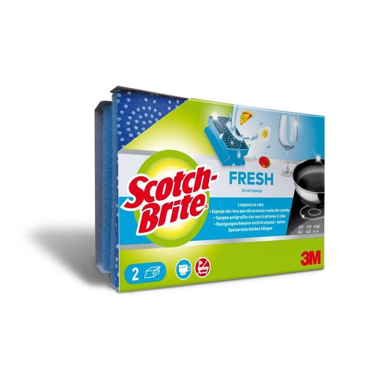 Scotch-Brite Fresh Pack De 2 Estropajos De Cocina - Proteccion Para Los Dedos - No Raya - Azul