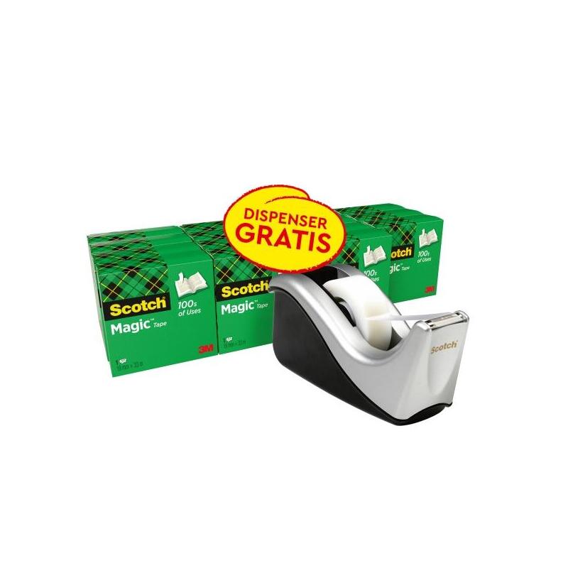 Scotch Magic Pack De 16 Cintas Adhesivas Invisibles 19mm X 33m + Dispensador Gratis - Del Dispensador Negro/Gris