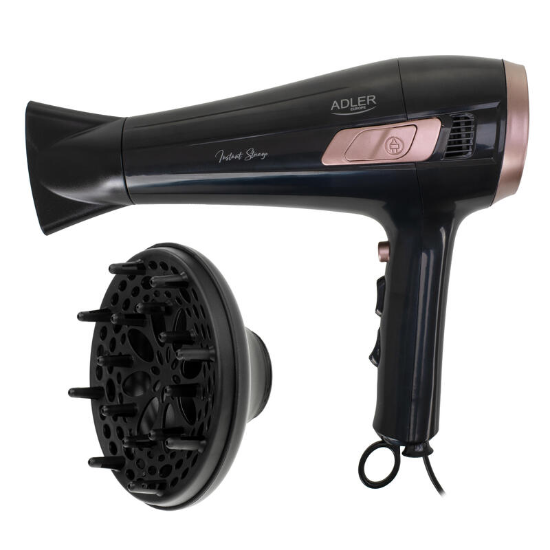 Adler Ad 2283 Hair Dryer With Retractable Power Cord, 2400 W + Diffuser, Black Golden Rose