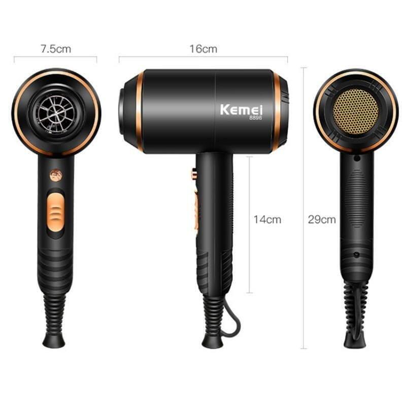 Secador De Pelo Kemei Km-8896 Superpower 4000w 4 En 1 Negro/Dorado