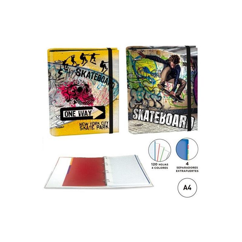Senfort Carpeta Anillas 4x30mm Ringbook A4 Rec/120h 4 Separadores Skateboard Surtido