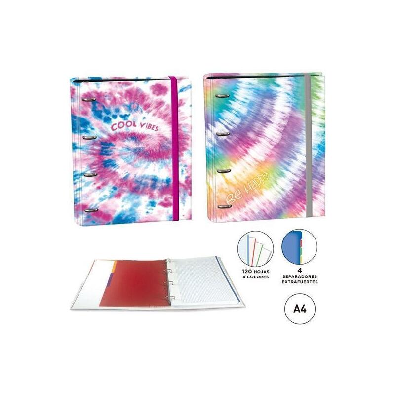Senfort Carpeta Ringbook 4 Anillas 30mm C/Recambio 120h A4 C/Separadores Tie Dye Surtido