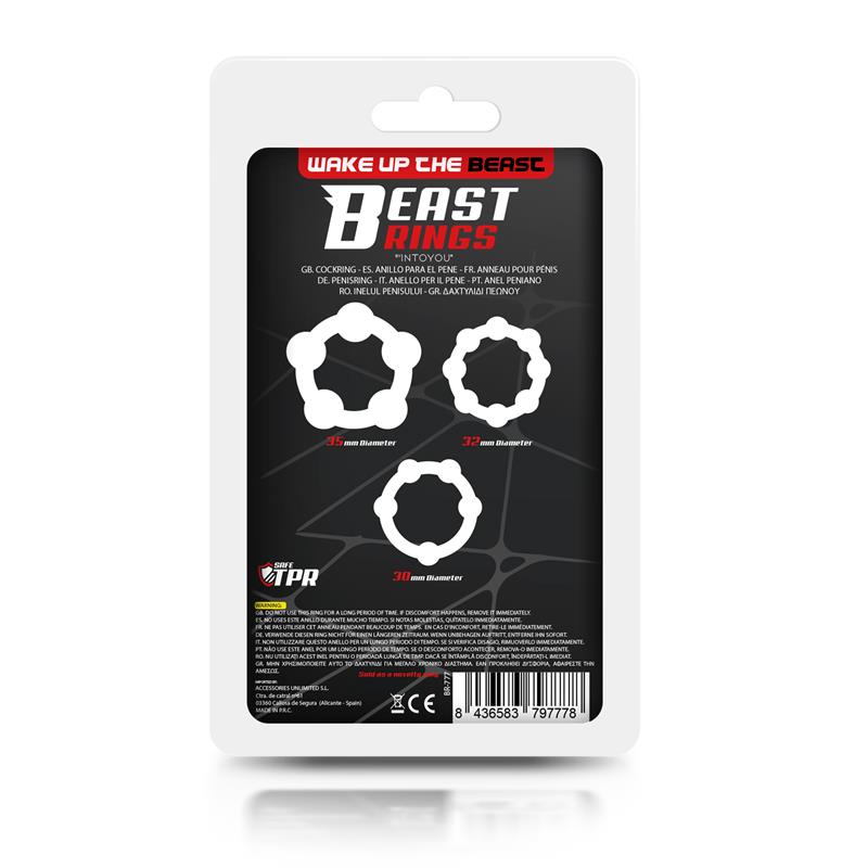 Set 3 Anillos Para El Pene Beaded Flexibles Transparente