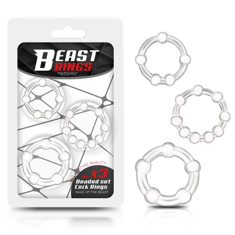 Set 3 Anillos Para El Pene Beaded Flexibles Transparente