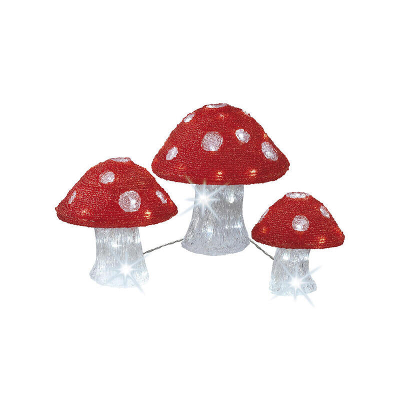 Set De 3 Figuras Champiñon Acrilico Exterior 25cm/20cm/18cm
