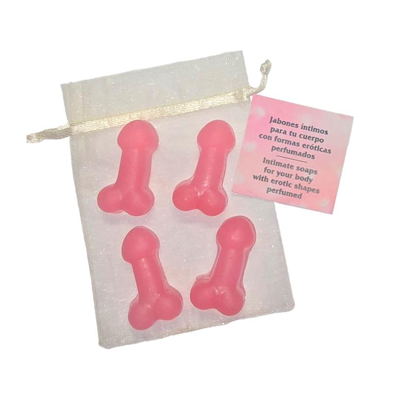 Set De 4 Mini Jabones Con Forma De Pene Rosa Aromatizados